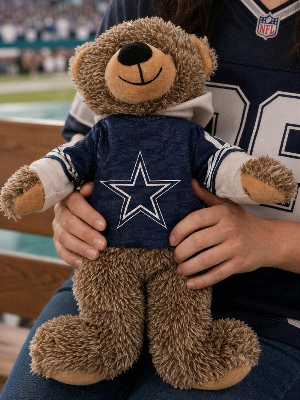 NFL Dallas Cowboys Brown Teddy Bear in Navy Star Hoodie